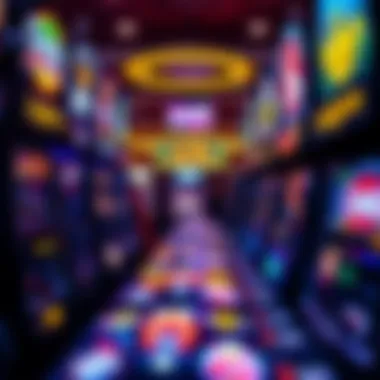 An array of brightly lit casino machines showcasing various names