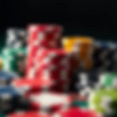 Diverse Poker Chips: Colors and Designs A close-up view of a variety of poker chips highlighting their colors and designs.