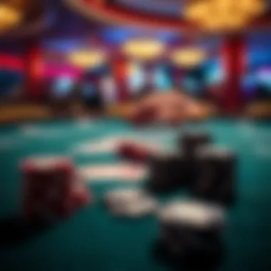 Poker Table Setup: The Heart of the Game Close-up of a poker table setup with chips and cards