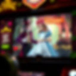 A whimsical representation of the casino game's interface featuring Alice and the Mad Hatter.