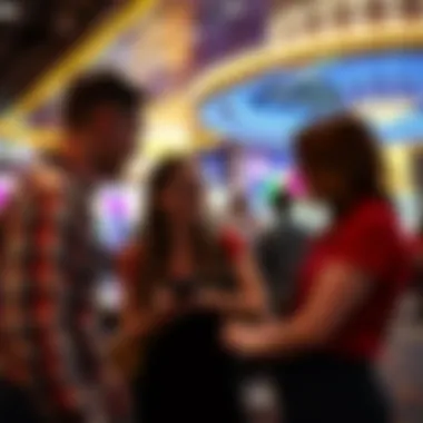 Team members collaborating in a lively casino environment