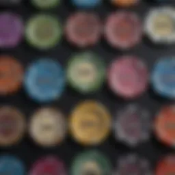 Close-up view of high-quality poker chips showcasing various colors and designs