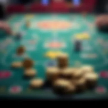 A strategic game board with tokens and coins