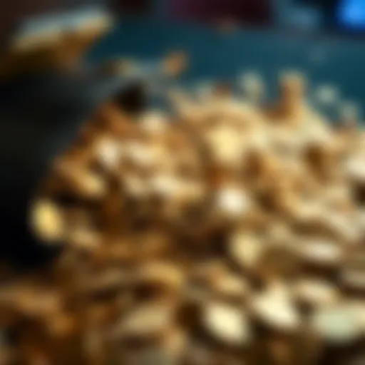 Virtual coins spilling from a digital wallet