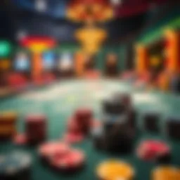 A vibrant poker table with colorful chips and cards