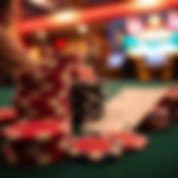 Close-up of poker chips and cards, highlighting the strategic elements of the game.