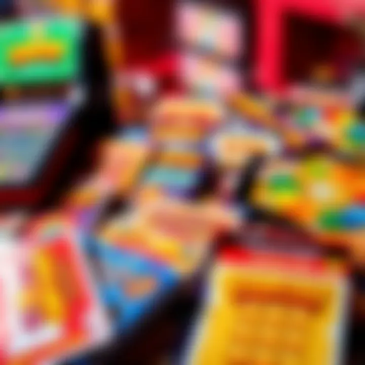 An assortment of colorful scratch cards displayed