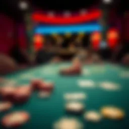 Poker table featuring various chips and cards