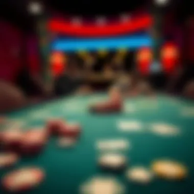 Poker table featuring various chips and cards