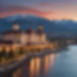 Exterior view of the Biltmore Casino with Lake Tahoe in the background