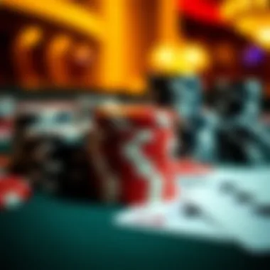 Close-up of poker chips and cards