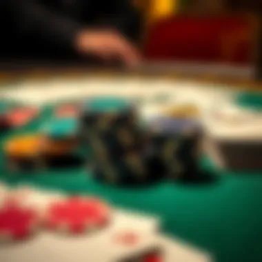 Engaging close-up of poker chips and cards on a table