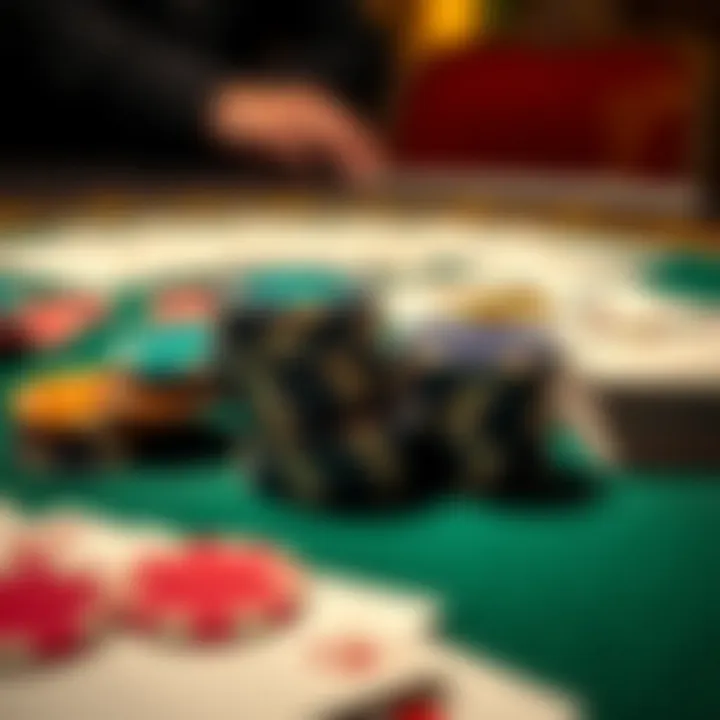 Engaging close-up of poker chips and cards on a table