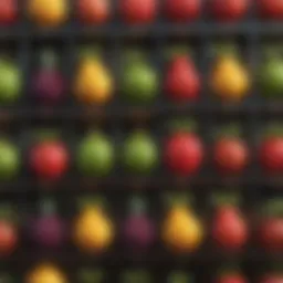 An intricate design of classic fruit slot machine symbols