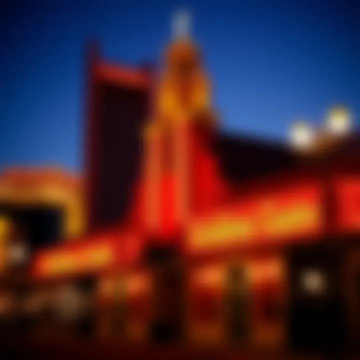 Exterior night view of Golden Gate Casino lit up against the Las Vegas skyline