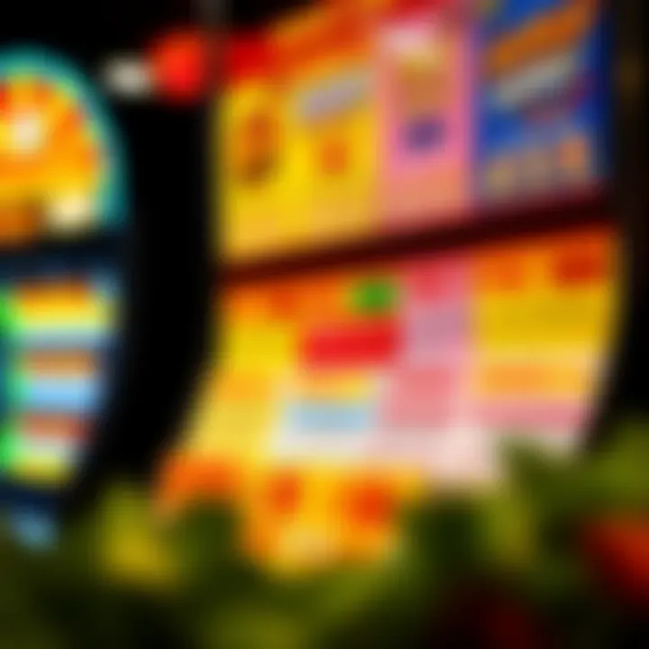 Colorful lottery ticket display showcasing various game types