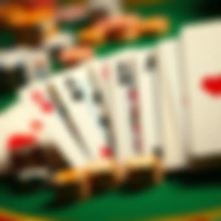 A close-up of rummy cards showcasing different suits and patterns