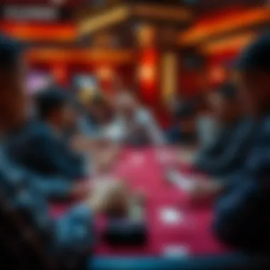 A vibrant gathering of players engaged in an intense rummy game session