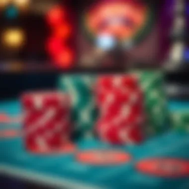 Vibrant Roulette Chips Close-up of colorful roulette chips stacked on a betting table