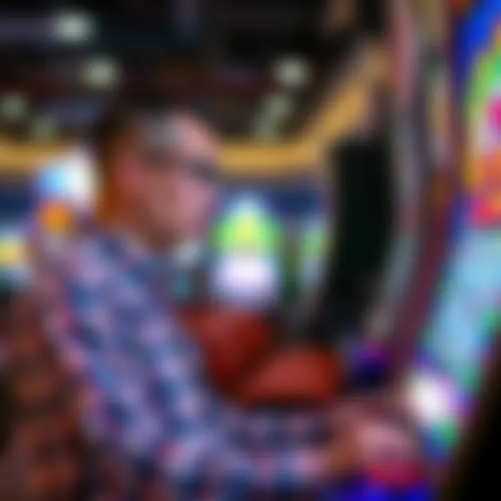 A focused player analyzing strategies while playing a slot machine.