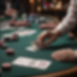 A focused player at a blackjack table analyzing cards