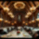 A grand medieval-style dining hall with lavish decor