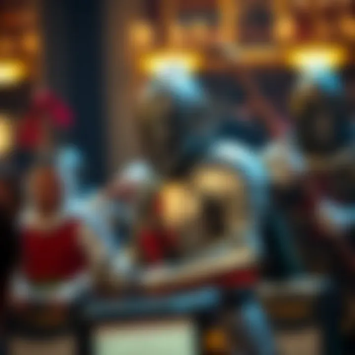 A lively performance featuring knights in armor and entertainment