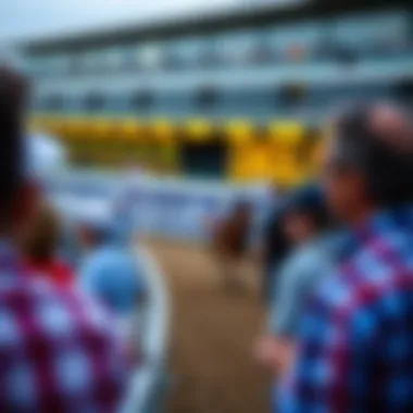 A close-up view of a horse racing track with spectators
