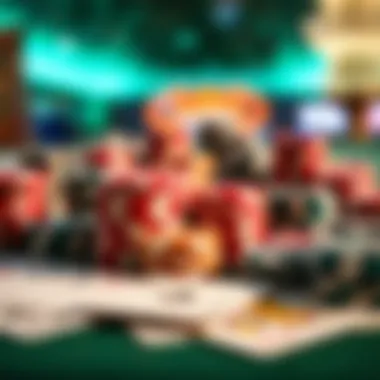 An array of chips and cards used in Treasure Island table games, highlighting their allure.