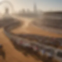 Spectacular view of the Dubai World Cup racetrack filled with excited spectators.