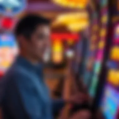 Close-up of a player engaging with a slot machine